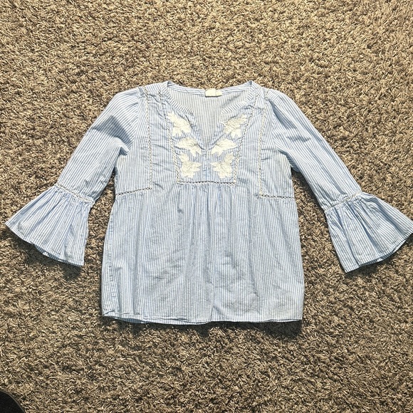 GAP Tops - GAP Light Blue and White Striped embroidered Top Size S